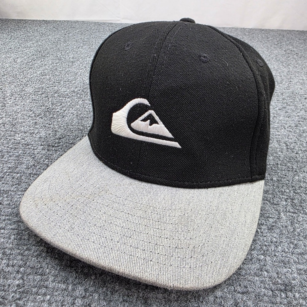 Quiksilver Mens Flat Brim Baseball‎ Cap Black Grey Logo Flexfit Surf Hat